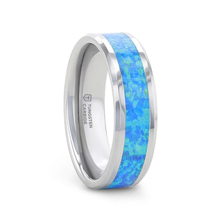 QUASAR Tungsten Wedding Band with Blue Green Opal Inlay - 4mm - 10mm