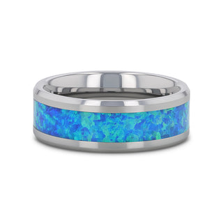 QUASAR Tungsten Wedding Band with Blue Green Opal Inlay - 4mm - 10mm