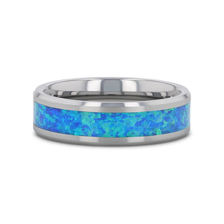 QUASAR Tungsten Wedding Band with Blue Green Opal Inlay - 4mm - 10mm