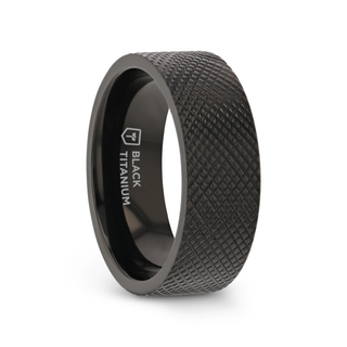 MIDNIGHT Flat Black Zirconium Ring with Knurled Finish - 8mm