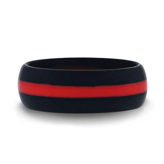 Matte Black Men's Silicone Ring ring With Vibrant Red Colored Inlay - 8mm