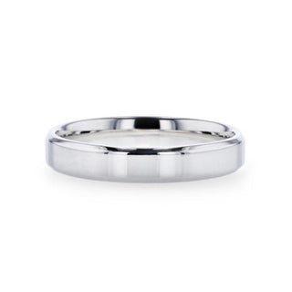 LUCY Silver Polished Finish Flat Center Women's Wedding Band With Beveled Edges - 4mm