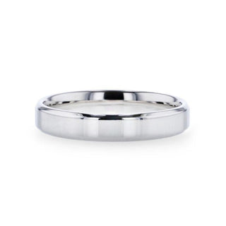 LUCID Silver Polished Finish Flat Center Wedding Band With Beveled Edges - 4mm & 8mm