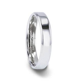 LUCID Silver Polished Finish Flat Center Wedding Band With Beveled Edges - 4mm & 8mm