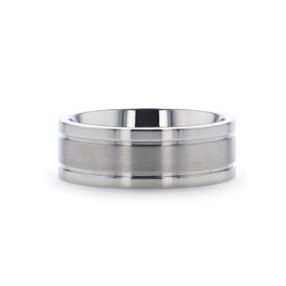 MAGNUM Flat Polished Edge Titanium Band with Offset Grooves and Satin Center - 8mm