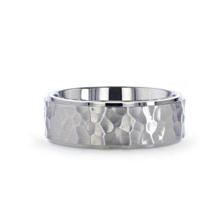 MINISTER Titanium Ring with Raised Hammered Finish and Polished Step Edges - 8mm