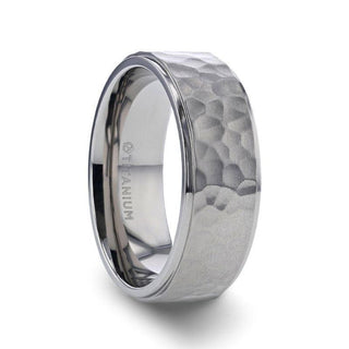 MINISTER Titanium Ring with Raised Hammered Finish and Polished Step Edges - 8mm