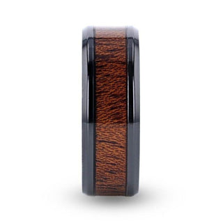 DOMINICA Black Titanium Band with Polished Bevels and Exotic Mahogany Hard Wood Inlay - 8mm