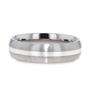 REN Sterling Silver Inlay Titanium Wedding Band with Domed Brushed finished Edges - 6mm & 8mm