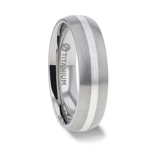 REN Sterling Silver Inlay Titanium Wedding Band with Domed Brushed finished Edges - 6mm & 8mm