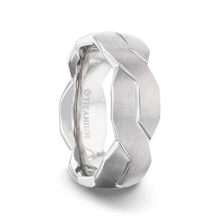 ENDURE Interlocking Infinity Symbol Flat Brushed Titanium Men's Wedding Band With Polished Grooves - 8mm