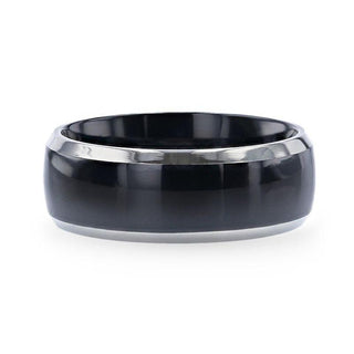 SALEEN Domed Polished Finish Black Titanium Men's Wedding Ring With Beveled Polished Edges - 8mm