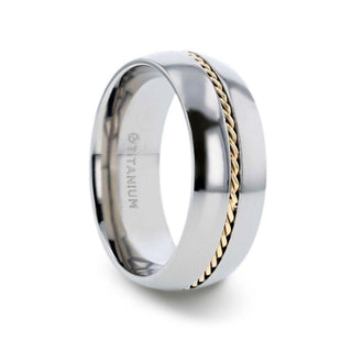CHRISTIAN Titanium Domed Polished Men 's Wedding Ring With 14k Yellow Gold Braided Inlay - 8mm