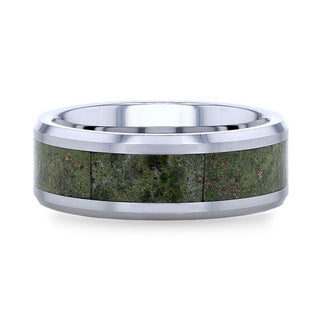 LIBERTY Tungsten Carbide ring with Beveled Edges and Green Copper Conglomerate Inlay - 8mm