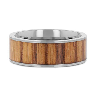 LAMAR Zebrawood Inlaid Flat Titanium Men's Wedding Band With Flat Polished Edges - 8mm