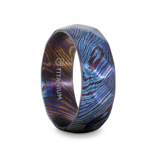 TYRIAN Brushed Titanium Ring with Blue and Purple Wavy Design - 8mm