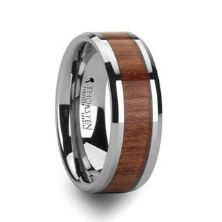 KODIAK Tungsten Carbide Wedding Band with Bevels and Rosewood Inlay - 10mm