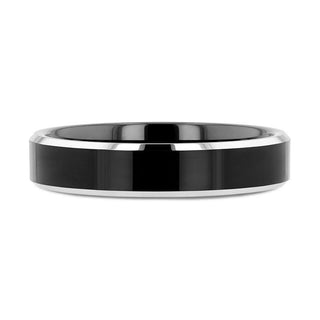 VALENCIA Women's Black Tungsten Ring with Polished Finish and White Tungsten Bevels - 4mm