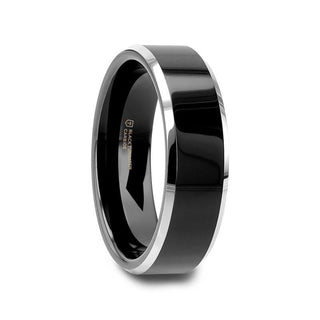 MACLAREN Black Polish Finished Center Tungsten Wedding Band with Polished Gray Tungsten Beveled Edges - 4mm - 8mm