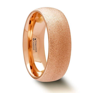 EMBER Domed Womens Rose Gold Plated Tungsten Carbide Ring with Sandblasted Crystalline Finish - 4mm