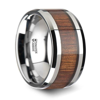 KONA Koa Wood Inlaid Tungsten Carbide Ring with Bevels - 4mm - 12mm