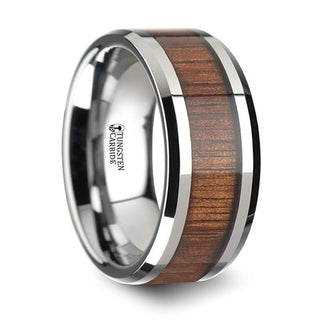 KONA Koa Wood Inlaid Tungsten Carbide Ring with Bevels - 4mm - 12mm