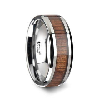 KONA Koa Wood Inlaid Tungsten Carbide Ring with Bevels - 4mm