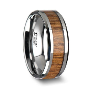 TEKKU Wood Tungsten Ring with Polished Bevels and Teak Wood Inlay - 6mm - 10mm