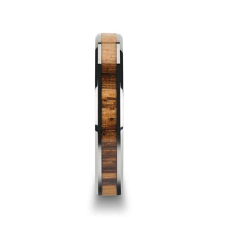 PALMALETTO Tungsten Carbide Ring with Beveled Edges and Real Zebra Wood Inlay - 4mm - 10mm