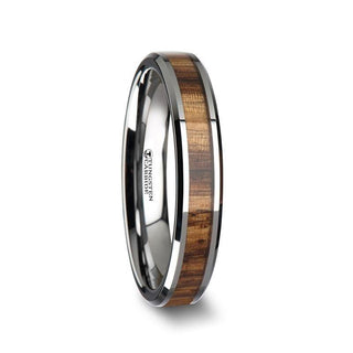 PALMALETTO Tungsten Carbide Ring with Beveled Edges and Real Zebra Wood Inlay - 4mm - 10mm