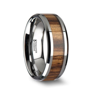 PALMALETTO Tungsten Carbide Ring with Beveled Edges and Real Zebra Wood Inlay - 4mm