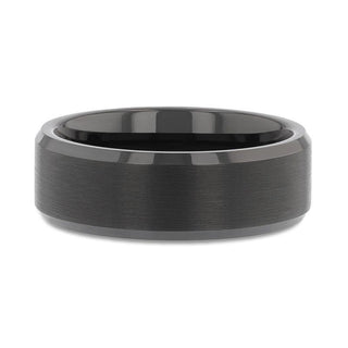 ELISE Black Tungsten Ring with Polished Beveled Edges and Brush Finished Center - 4mm - 10mm