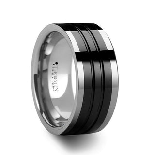 WORCESTER Tungsten Ring with Grooved Black Ceramic Inlay - 10mm