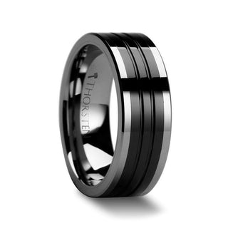 WORCESTER Tungsten Ring with Grooved Black Ceramic Inlay - 10mm