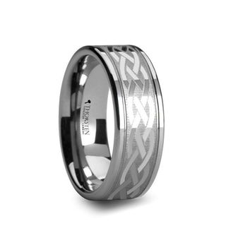 PAETUS Flat Dual Offset Grooved Tungsten Ring with Celtic Design - 8mm & 10mm