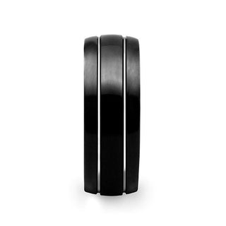 ECLIPSE Domed Black Tungsten Ring with Polished Offset Grooves - 6mm & 8mm
