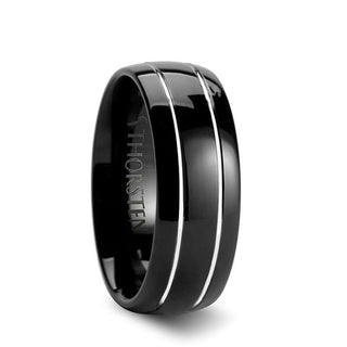 ECLIPSE Domed Black Tungsten Ring with Polished Offset Grooves - 6mm & 8mm
