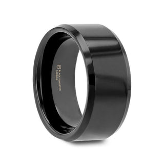 SACRAMENTO Black Tungsten Carbide Ring with Beveled Edges - 10mm