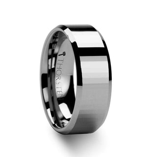 TEREZZA Beveled Tungsten Carbide Wedding Ring with Narrow Rectangular Facets - 4mm & 6mm