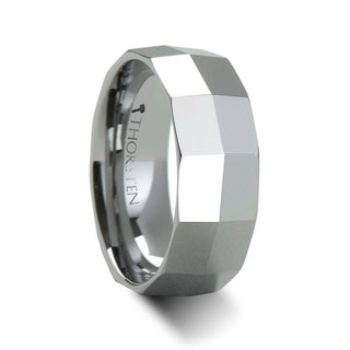 CALGARY 8mm Rectangular Faceted Knife Edge Tungsten Carbide Ring - 8mm