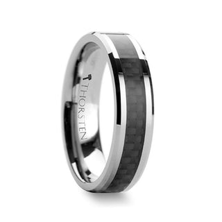 MAXIMA Beveled Tungsten Carbide Ring with Black Carbon Fiber Inlay - 4mm & 6mm