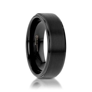 ORION Flat Black Tungsten Ring with Brushed Raised Center & Polished Step Edges - 6mm - 8mm