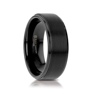 ORION Flat Black Tungsten Ring with Brushed Raised Center & Polished Step Edges - 6mm - 8mm