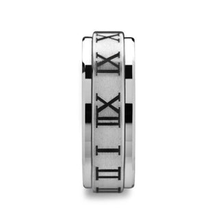 IMPERIUS Raised Center Brush Finish Spinner Ring with Roman Numerals - 8mm