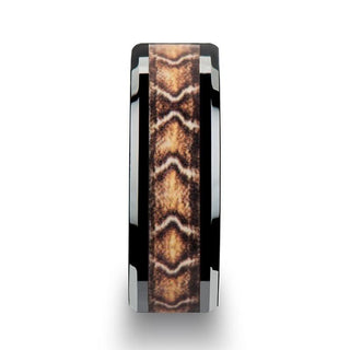 FANG Black Ceramic Wedding Ring with Boa Snake Skin Design Inlay - 8mm