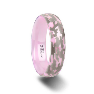 JOAN Domed Polished Pink Ceramic Ring with Laser Engraved Camo Pattern - 6mm