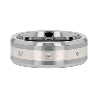 STAFFORD Silver Inlaid Beveled Tungsten Diamond Wedding Band - 8mm