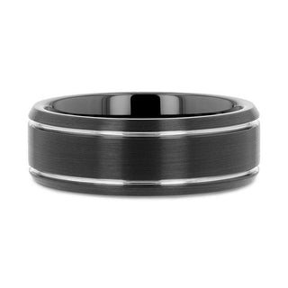 NOCTURNE Black Beveled Tungsten Carbide Band with Polished Grooves and Brushed Finish - 6mm or 8mm