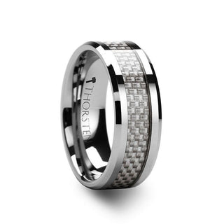 ULTIMUS Tungsten Carbide Ring with Beveled White Carbon Fiber Inlay - 4mm - 12mm