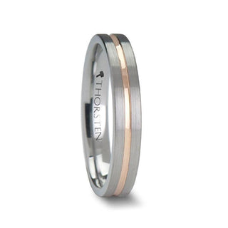 ZENA Flat Brushed Finish Tungsten Ring with Rose Gold Channel - 4mm - 6mm